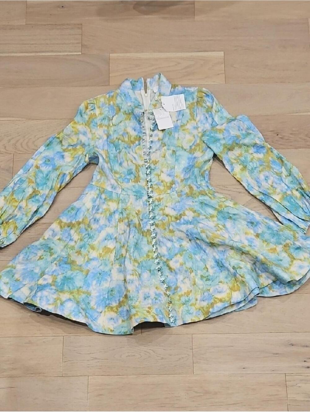 Zimmermann Watercolor Floral Dress in Blue, Green & Yellow